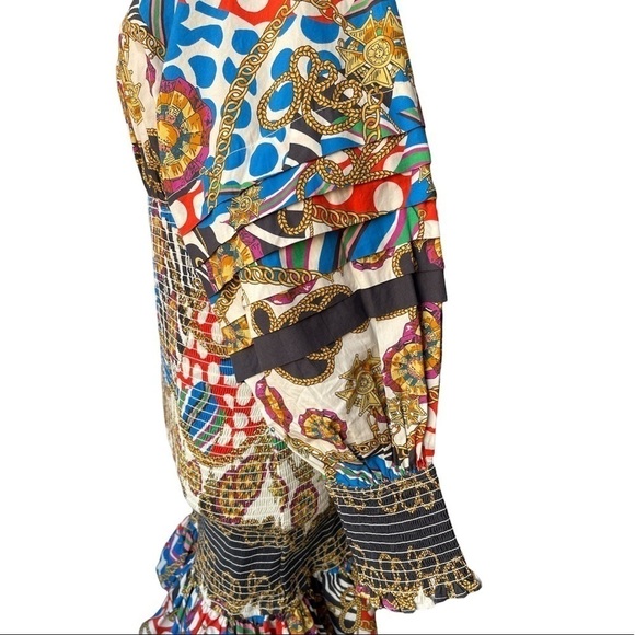 NWT RHODE Anya Printed Blouson-Sleeve Smocked Dress In Chain Print - Picture 8 of 13